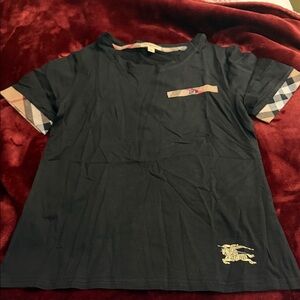 Burberry Black Short Sleeve Tee with Check Trim